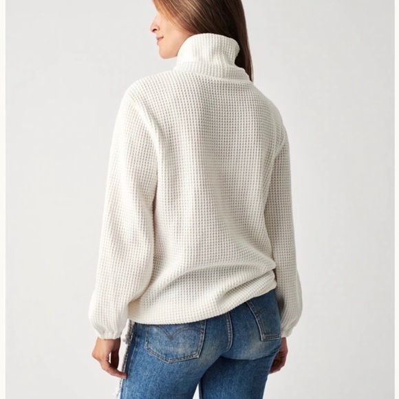 Faherty Echo Thermal Mock Neck Pullover Sweater White - Picture 2 of 15